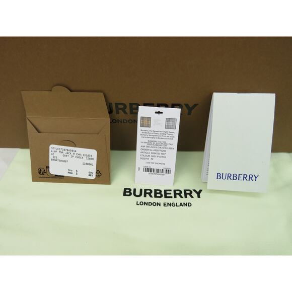 NIB BURBERRY JACK GRAY CHECK CANVAS LOGO WHITE CAP TOE SNEAKERS 43 10 ITALY - Picture 12 of 12